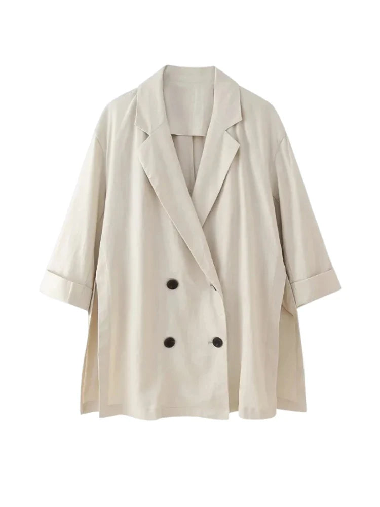 Women's Satin Blazer and High Waisted Straight Leg Pant Set with Crease Texture