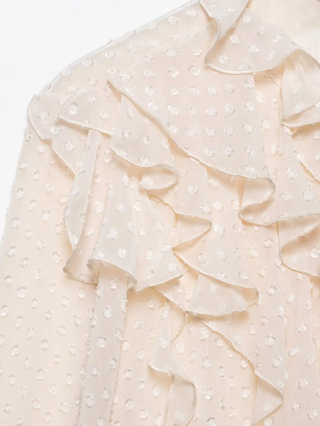 Women's Cascading Ruffles Polka Dot Chiffon Blouse Full Sleeve Office Shirt Elegant Business Top