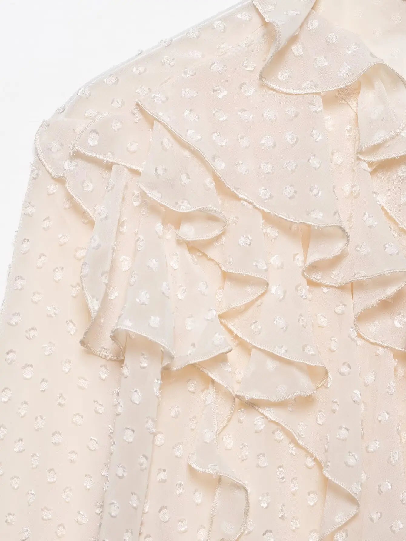 Women's Cascading Ruffles Polka Dot Chiffon Blouse Full Sleeve Office Shirt Elegant Business Top