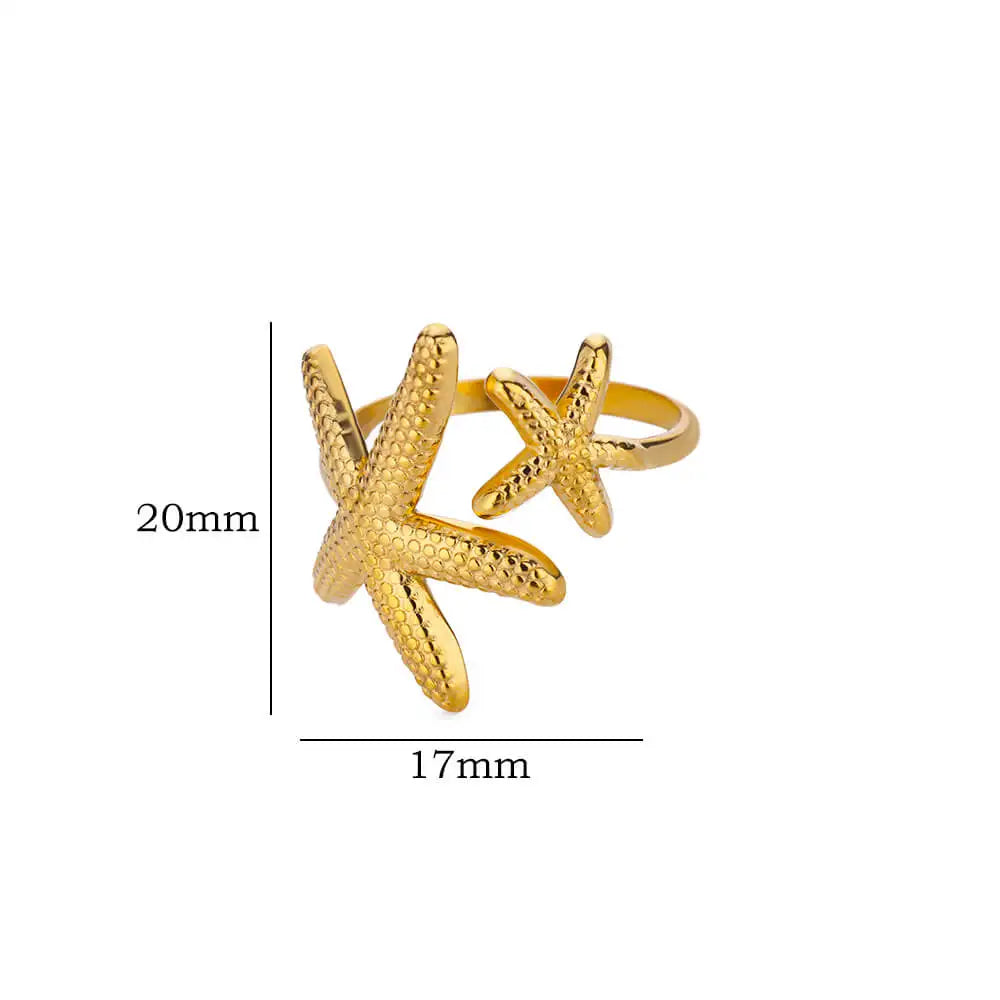 Gold Color Stainless Steel Starfish Open Adjustable Ring for Women Geometric Fashion Jewelry Gift