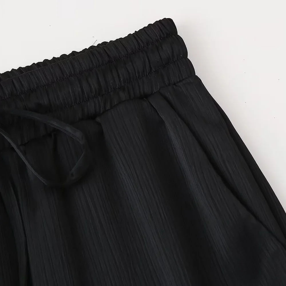 Women's Double Breasted Suit Jacket and Pants Set with Wrinkle Effect for Spring and Summer Fashion