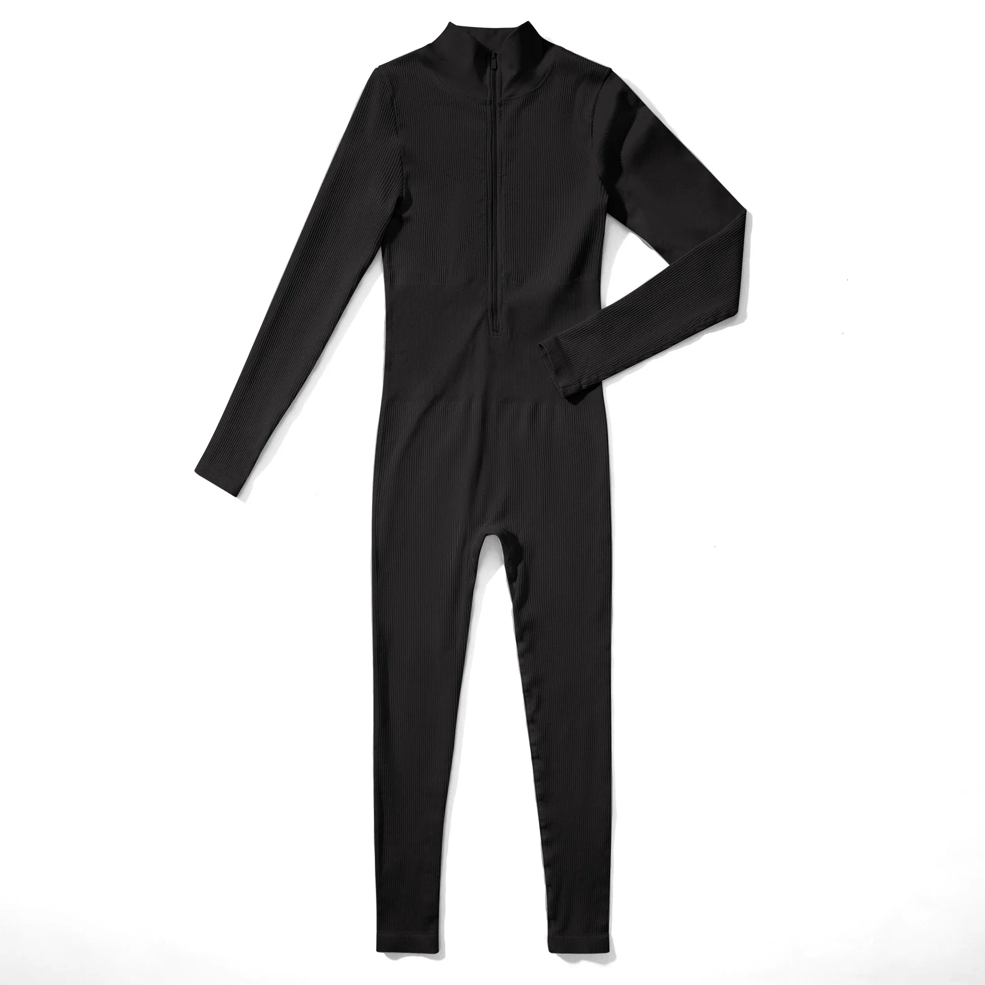 Women's Bodycon Jumpsuit Casual Fitness Rompers with Zipper Slim Fit Bodysuit Streetwear Activewear for Autumn and Winter