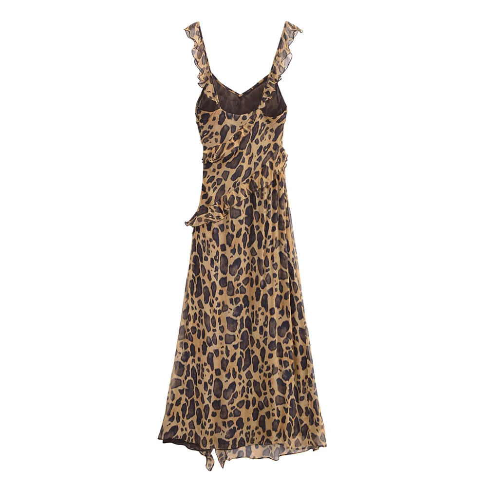 Leopard Print Layered Dress for Women Slim Fit Elegant