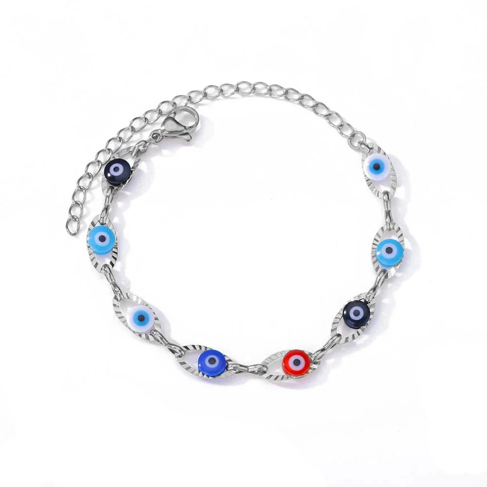 Gothic Rainbow Evil Eye Bracelet for Women Stainless Steel Gold Color Turkish Charm Chain Jewelry