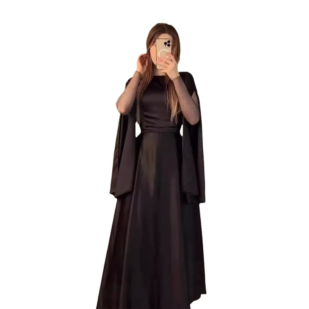 Bandage Maxi Dress High Waist Patchwork Elegant Long Sleeve