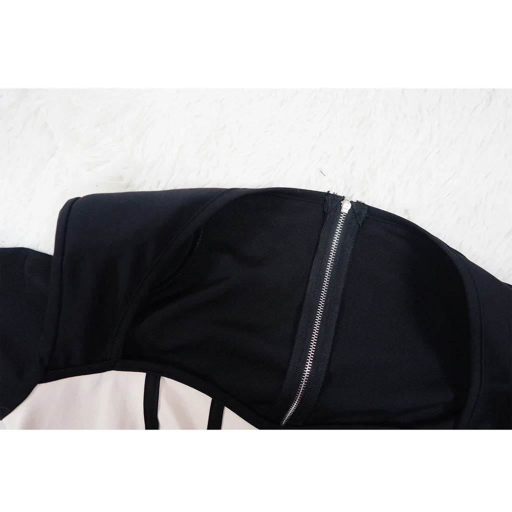 Women Long Sleeve Patchwork Romper Jumpsuit with Waist Cincher Wide-Leg Pants Elegant Office and Party Playsuit