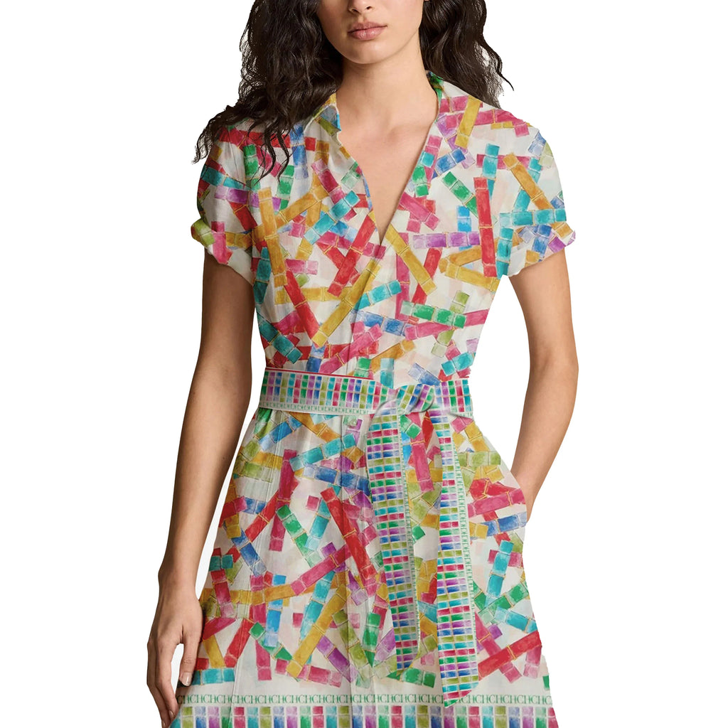 Summer Printed Shirt Dress For Women With Lapel Half Sleeve
