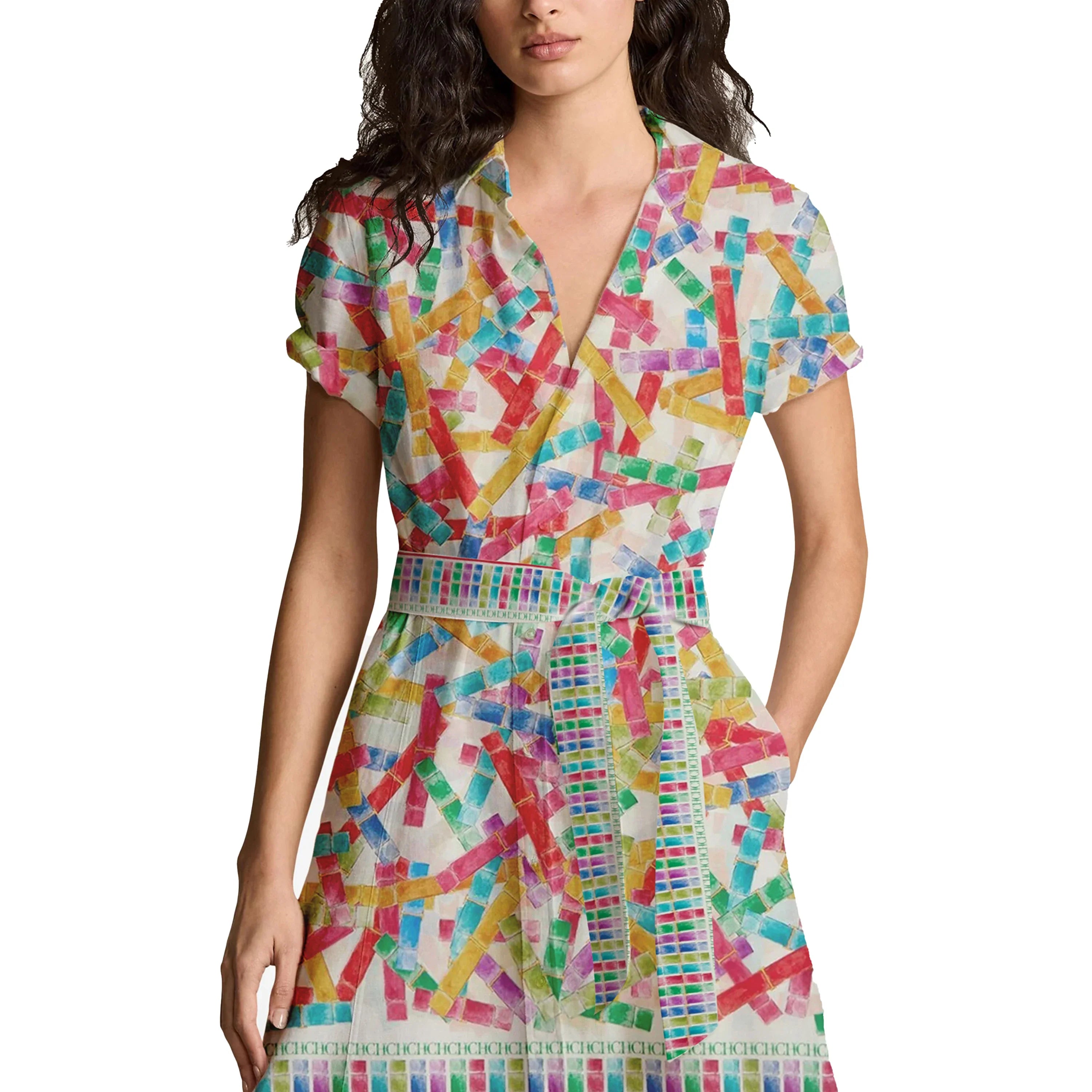 Summer Printed Shirt Dress For Women With Lapel Half Sleeve