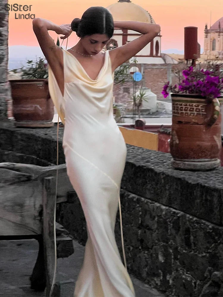 Backless Maxi Dress Women V Neck Lace Up Bodycon Clubwear