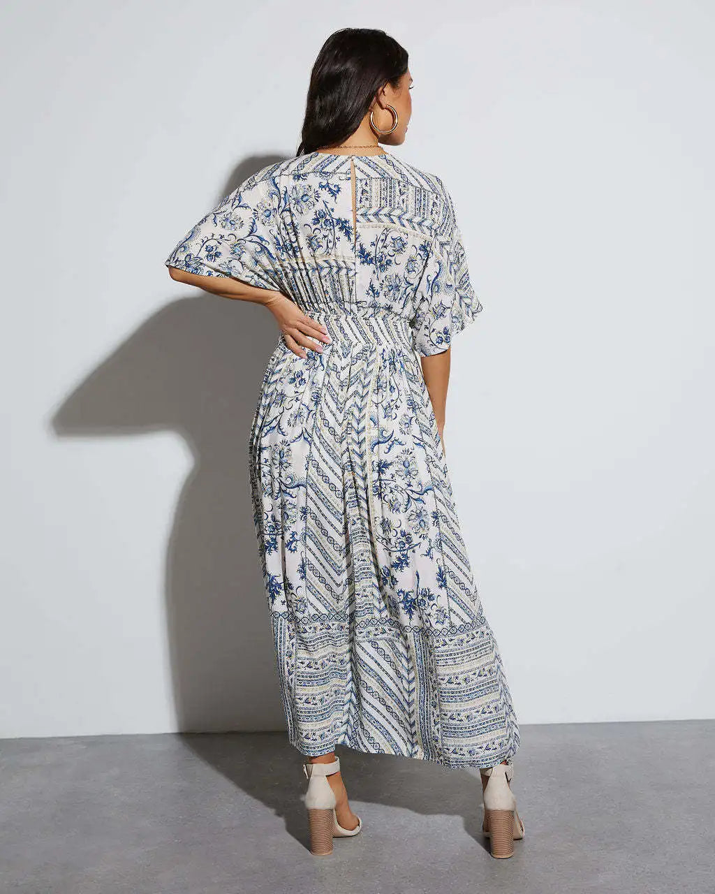 Bohemian Maxi Dress Printed V Neck Beach Vacation Style