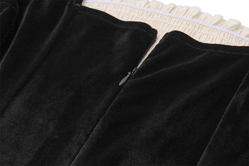 French Retro Patchwork Square Neck Dress For Evening Party