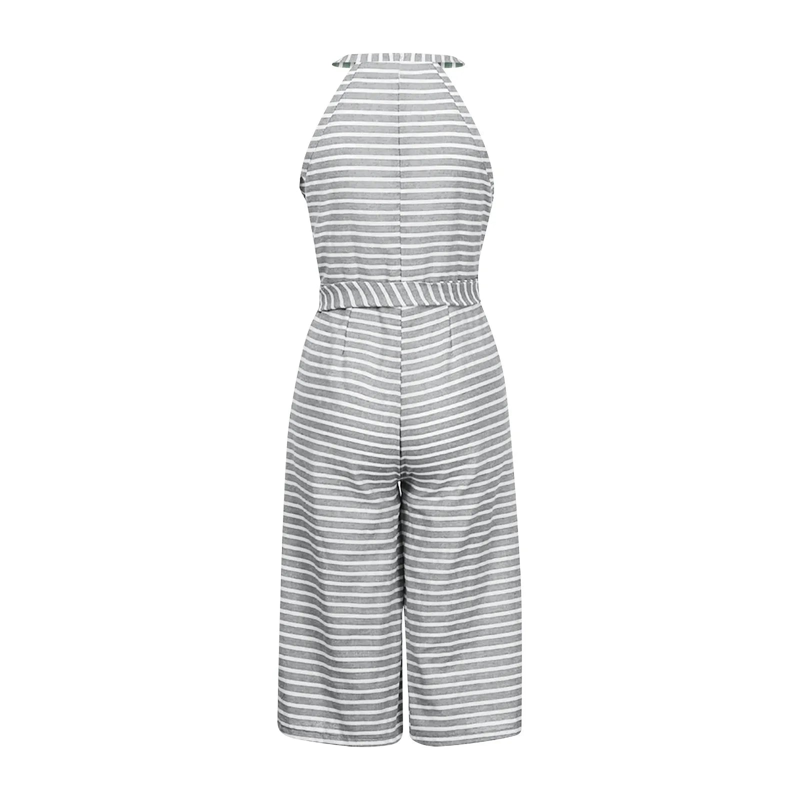Elegant Sleeveless Striped Jumpsuit for Women Wide Leg Belted Romper Loose Fit Overalls Trousers
