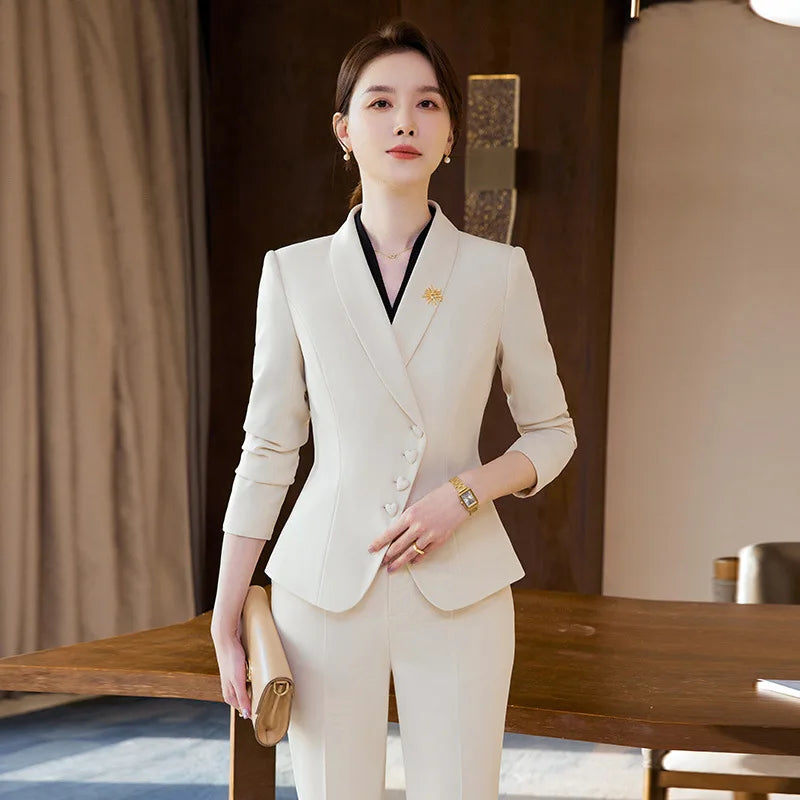 Ladies Formal Pant Suit Set with Blazer and Trousers for Professional Business Attire, Stylish Autumn Winter Women's Work Wear Outfit