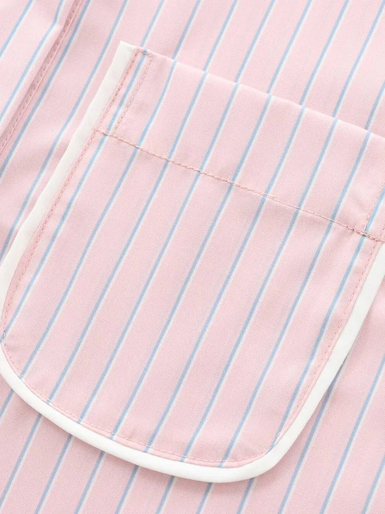 Women's Casual Striped Long Sleeve Short Shirt Simple Versatile Fashion Top