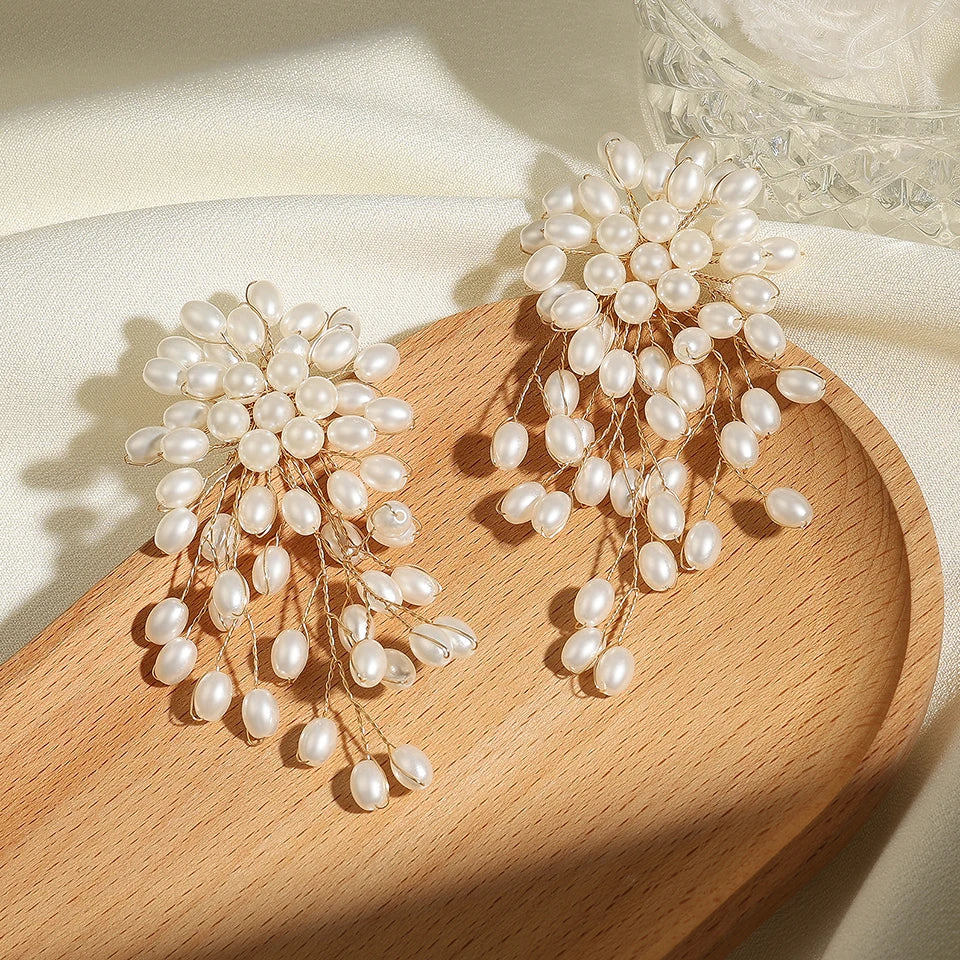Elegant Imitation Pearl Flower Earrings for Bridal Wedding and Party Jewelry