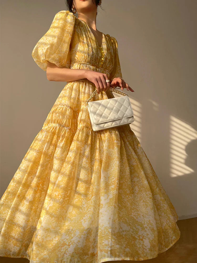 Patchwork Colorblock V Neck Short Sleeve Dress High Waist