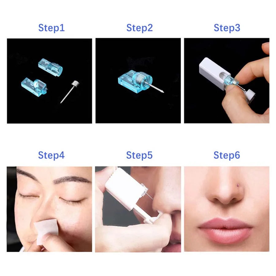 Disposable Nose Piercing Gun Kit with Built-In Crystal Nose Stud for Easy Piercing