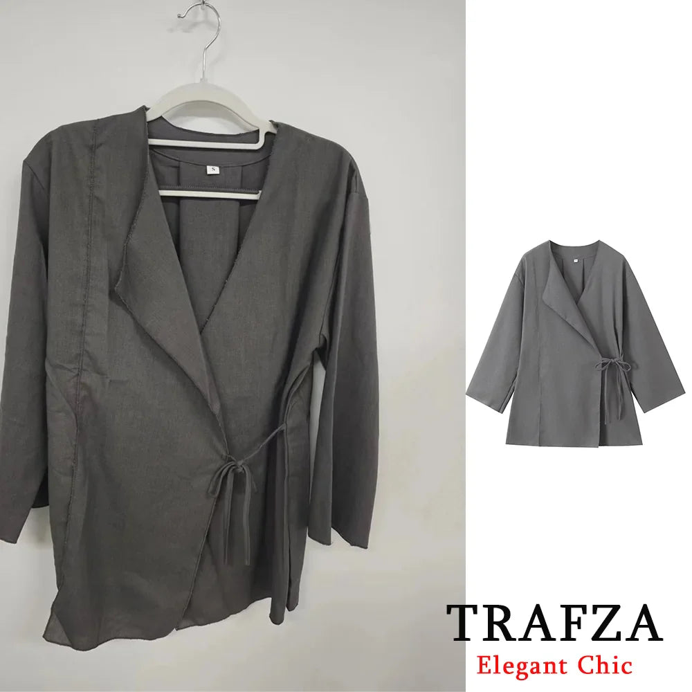 Casual Chic Solid Two Piece Women Set with Long Sleeve Kimono Jacket and Pants Nightwear Suit