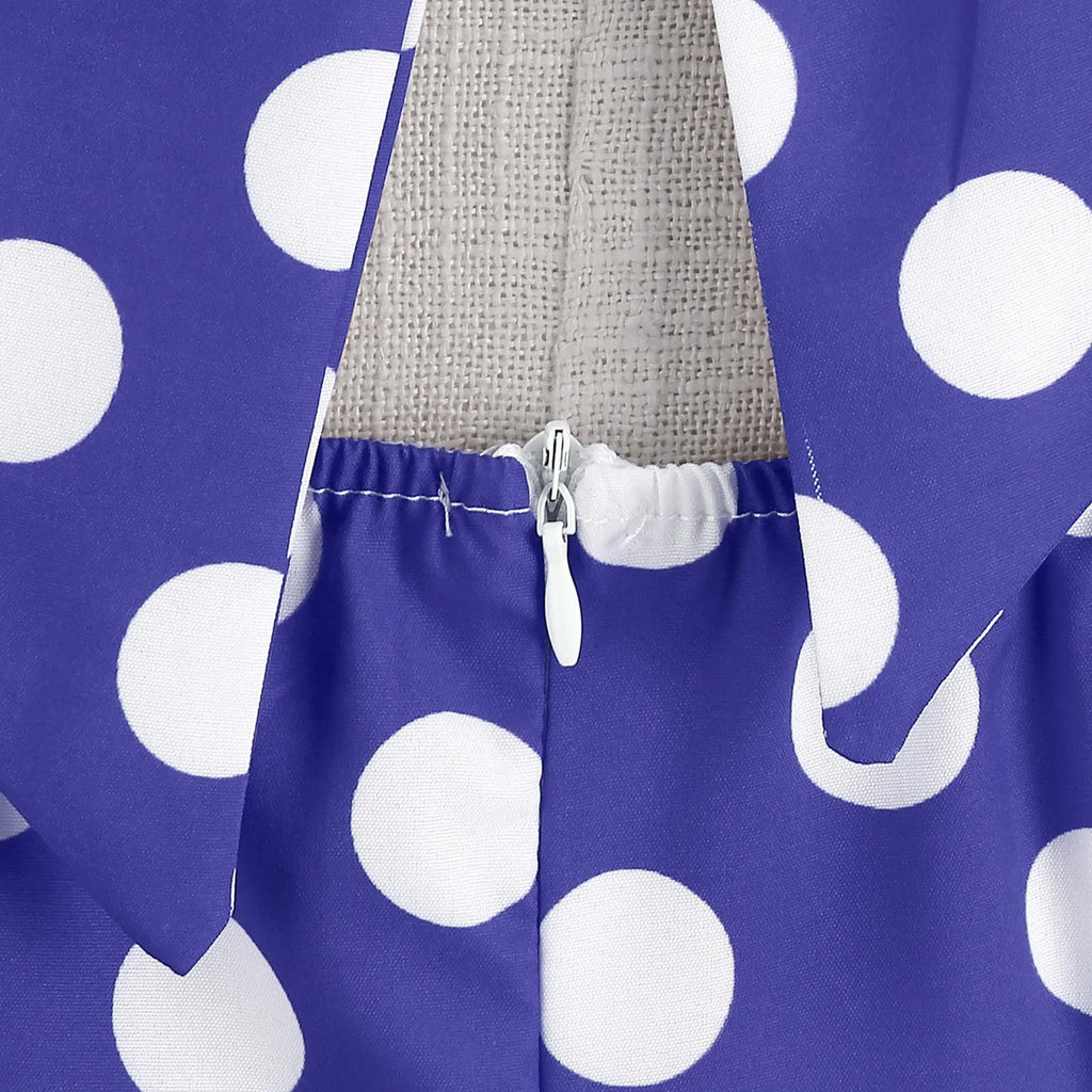 Retro Polka Dot Lace Up Backless Dress With Swing Puff