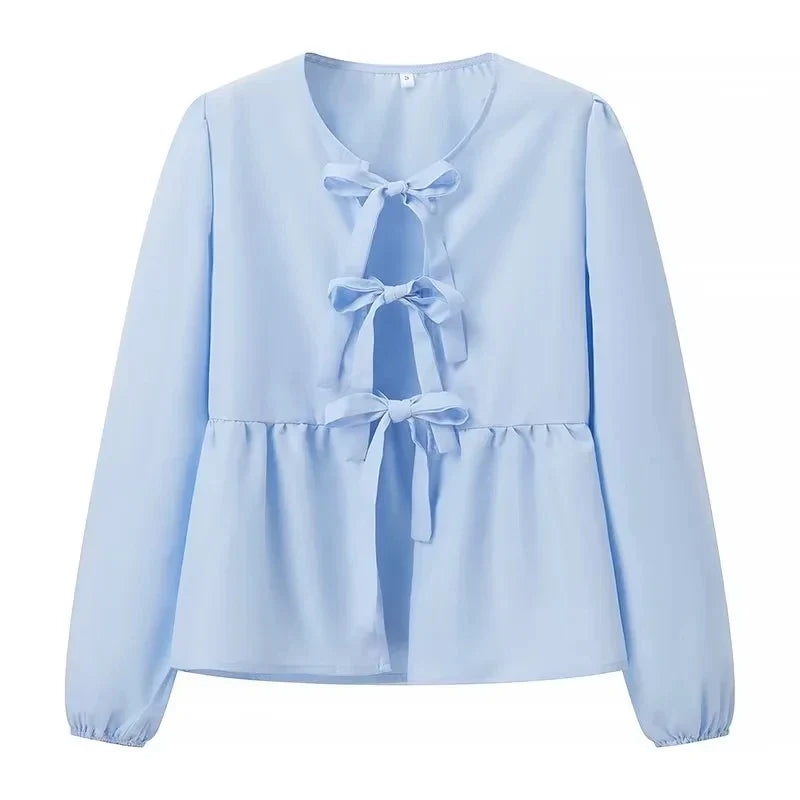 Women's Leopard Print Lace-Up Vintage Blouse Casual Loose Fit Y2K Chic Shirt