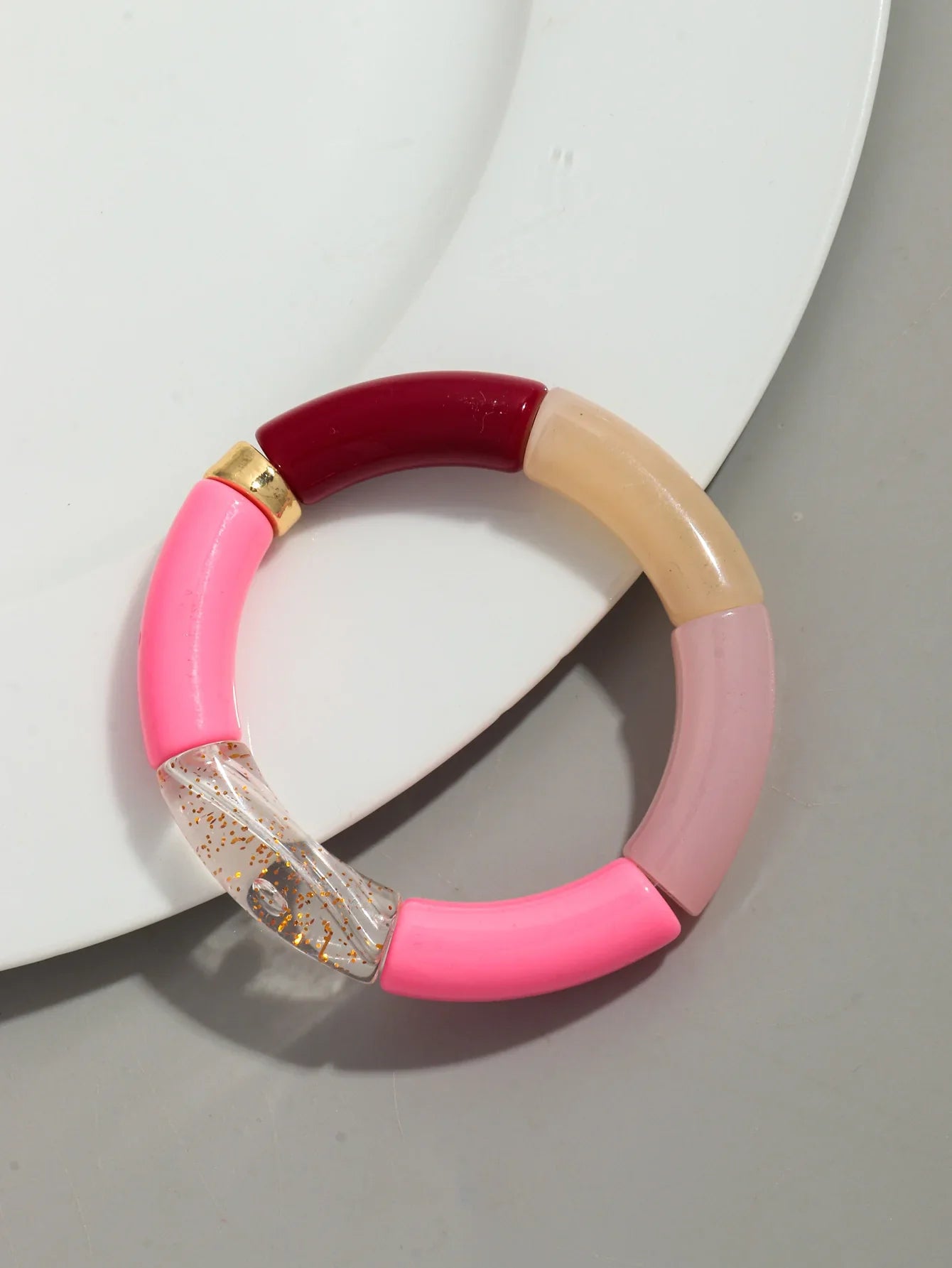 Boho Chunky Bamboo Stackable Bracelet for Women with Colorful Tube Beads and Elastic Design