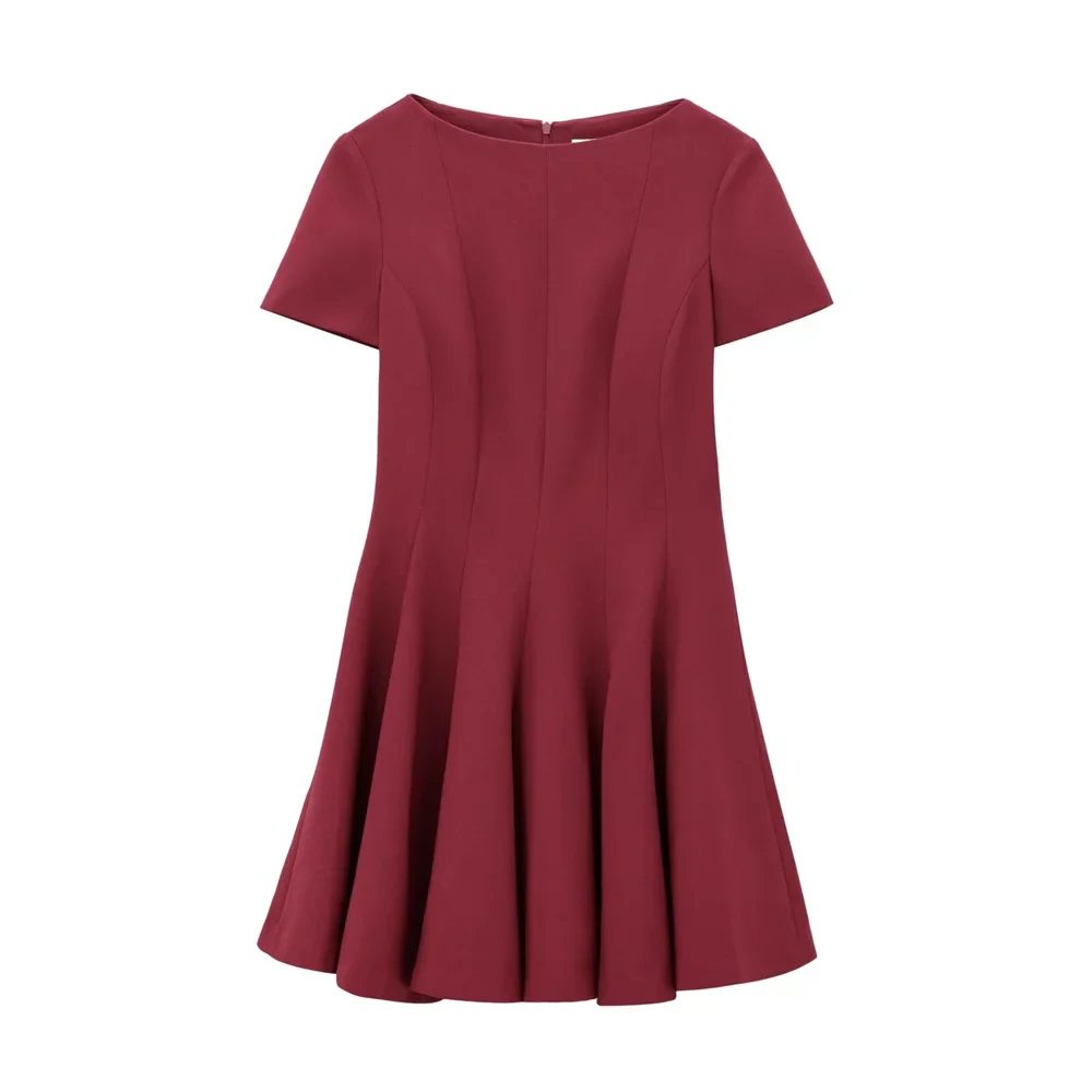 Elegant Wave Hem Swing Dress For Women Round Neck Casual