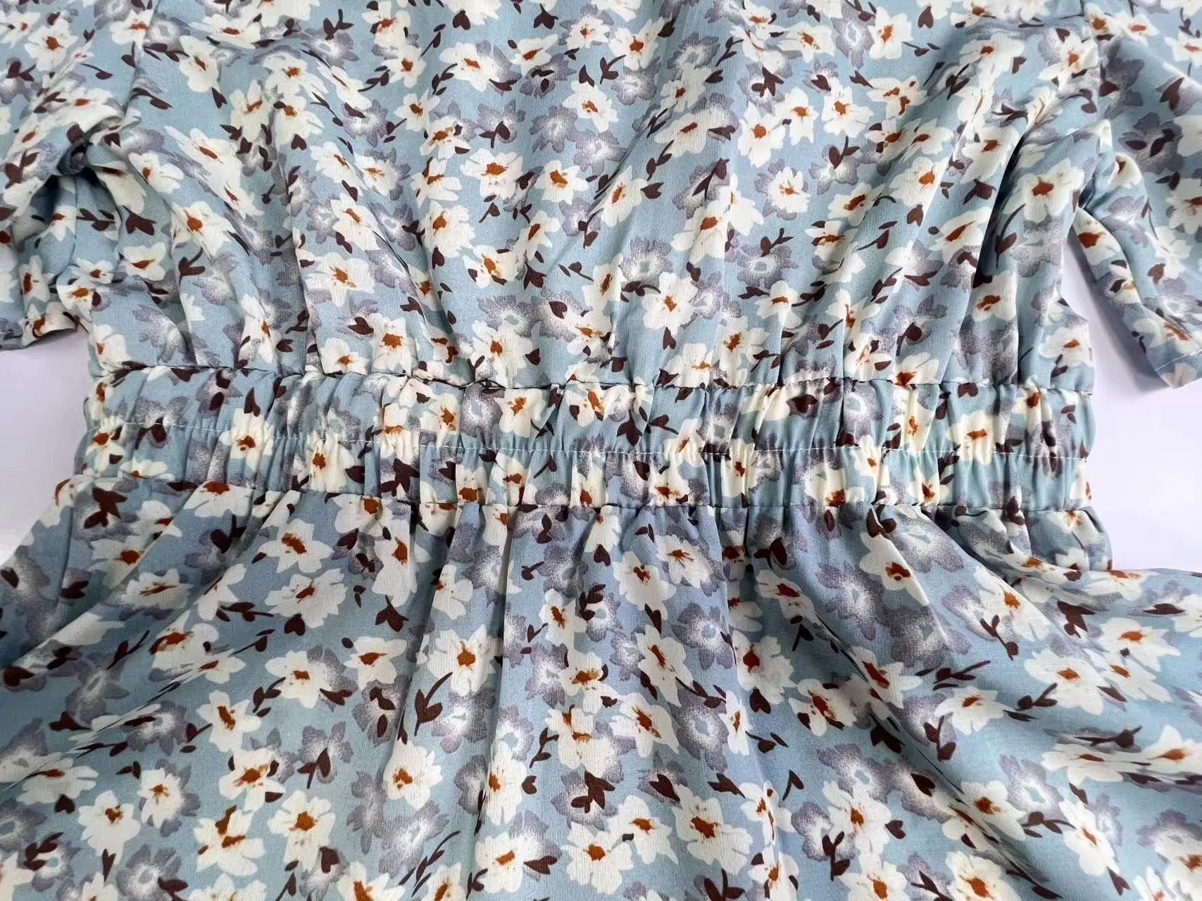 Summer Floral Dress With Bubble Sleeves V Neck A Line