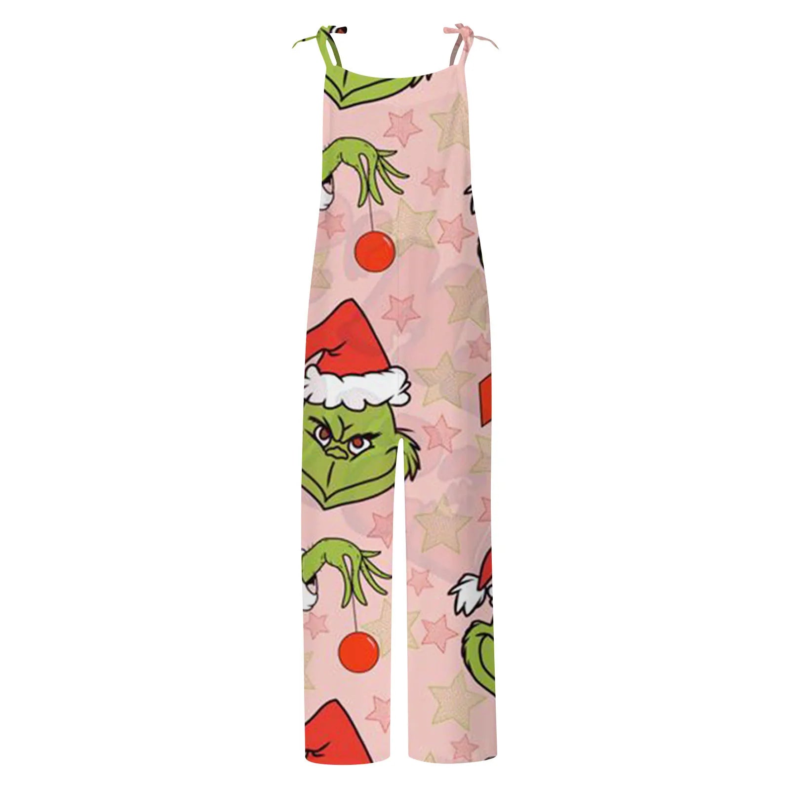 Kawaii Cartoon Print Casual Loose Vintage Strappy Jumpsuit Women's Fashion Festival Pants with Christmas Theme