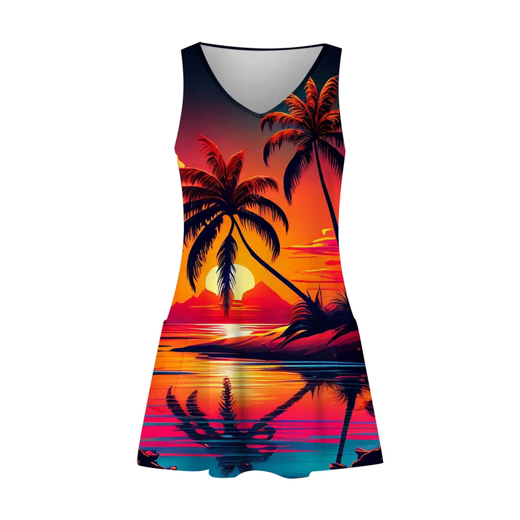 Boho Sundress With Pockets Summer Beach Dress V Neck