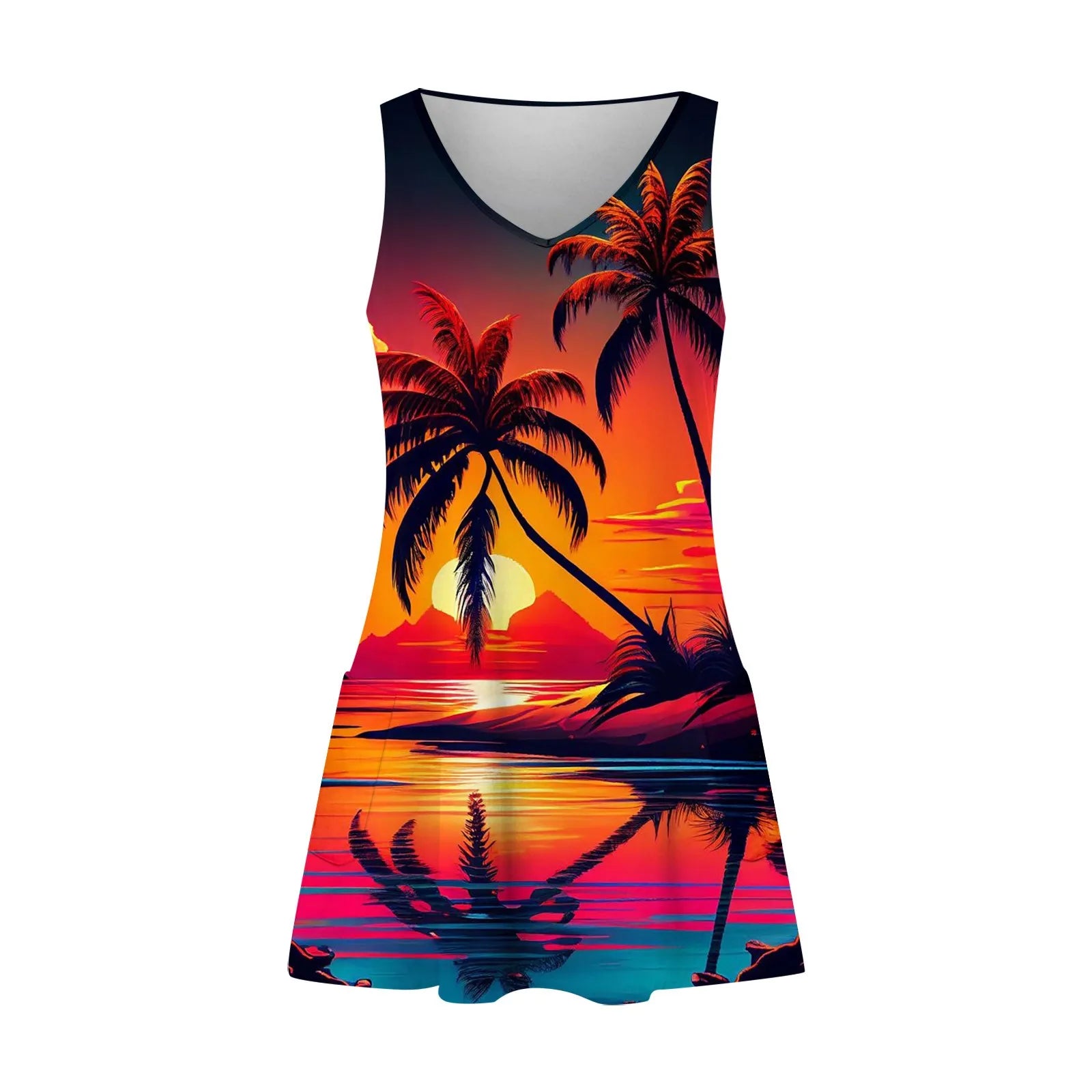 Boho Sundress With Pockets Summer Beach Dress V Neck