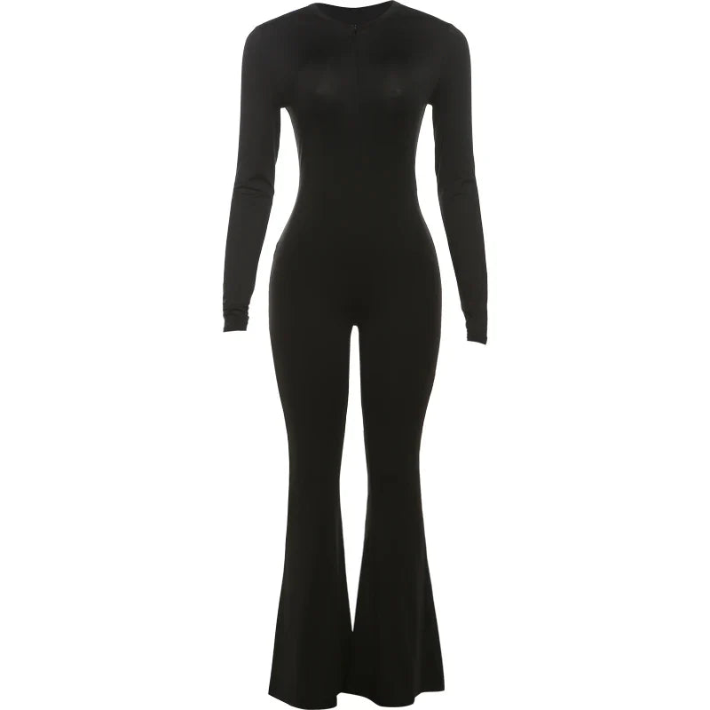 Slim Fit Women's Zip-Up Fitness Jumpsuit Skinny Elastic Casual Workout Overalls for Active Lifestyle