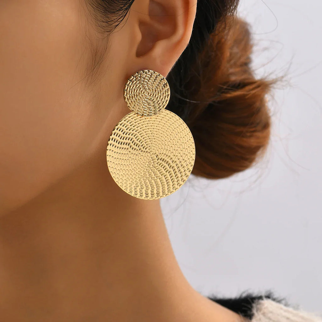 Bohemian Trendy Geometric Metal Round Earrings for Women Fashion Jewelry