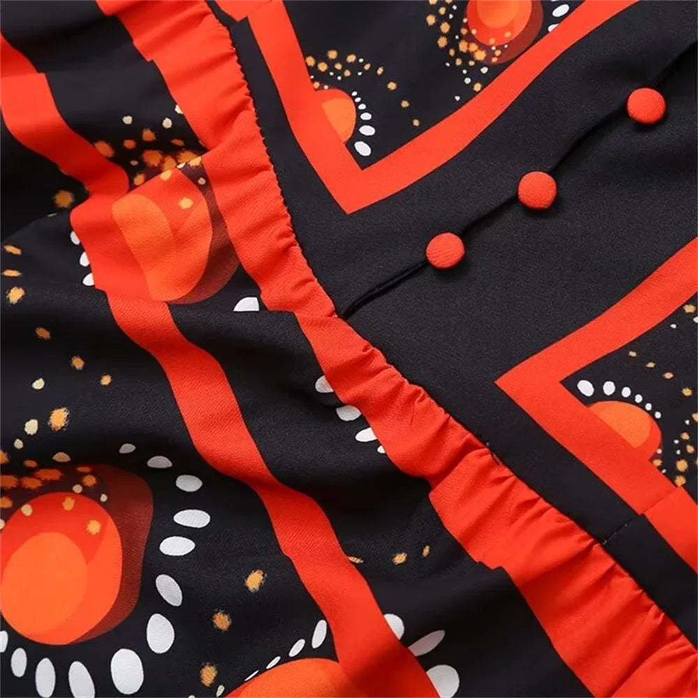 Autumn Womens Suspender Dress Printed Slim Fit Chic