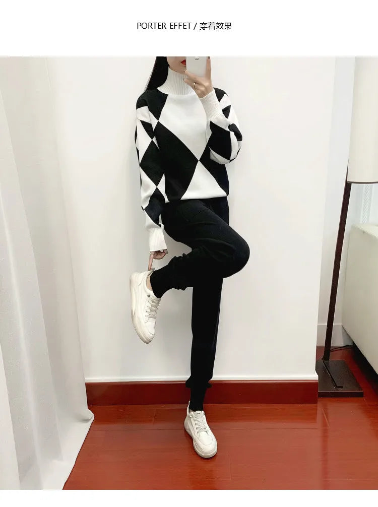 Women's Thick Soft Knitted Sweater and Long Pant Set Casual 2PCS Track Suit for Autumn and Winter