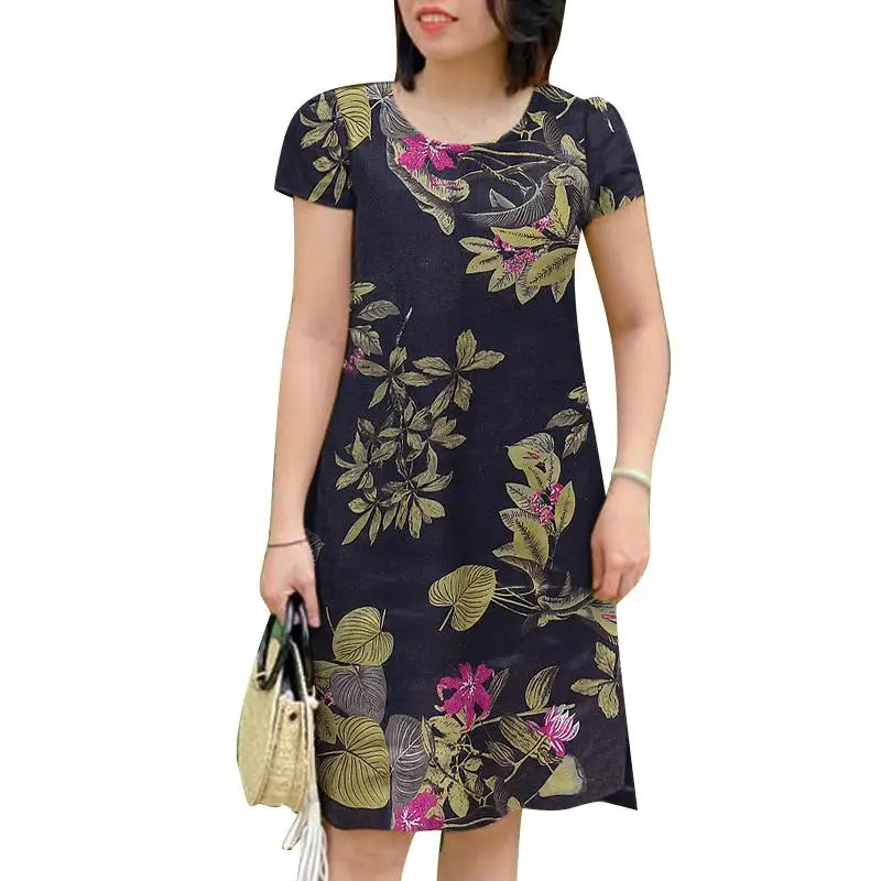 Vintage Floral Knee Length Boho Sundress With Pockets