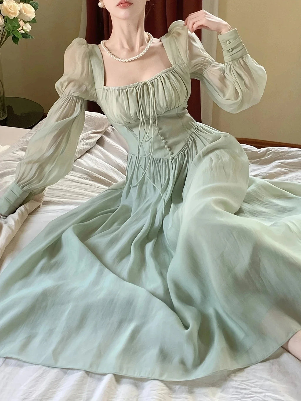 Elegant Long Sleeve Vintage Party Birthday Dress For Women