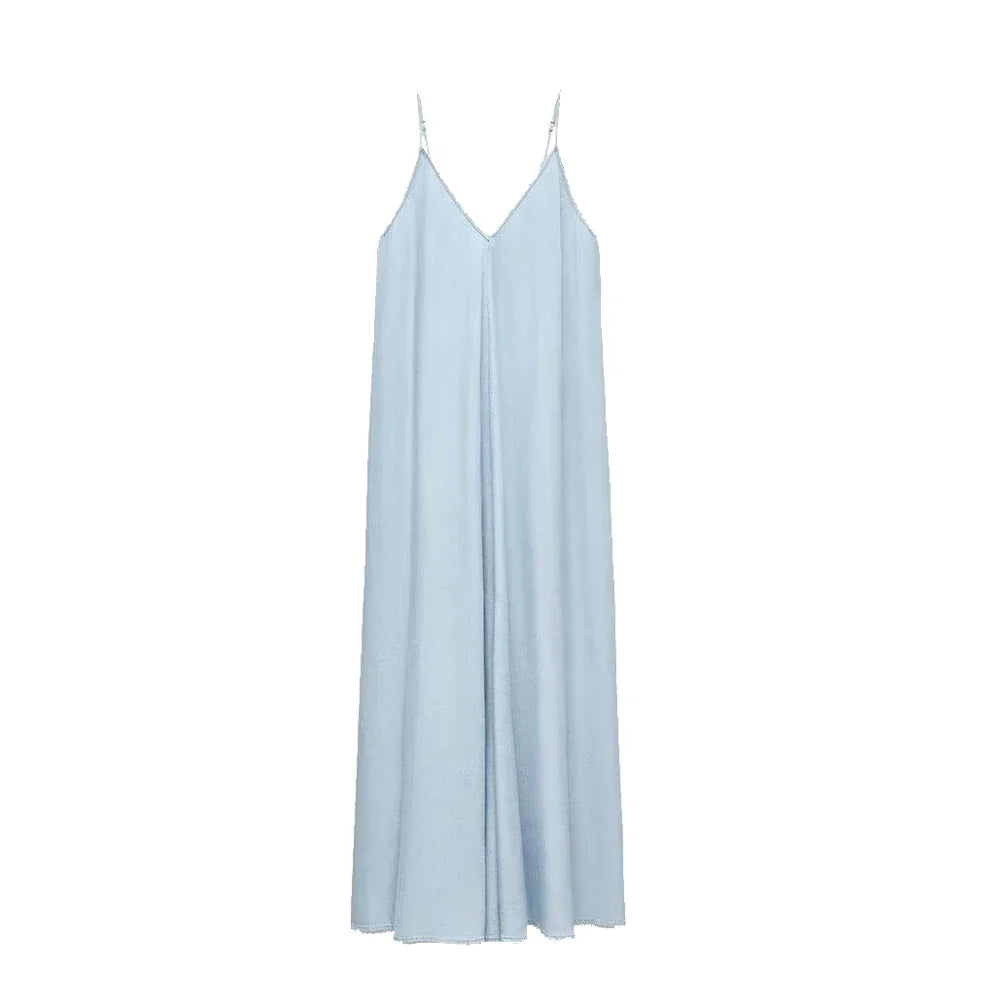 Casual V Neck Flowing Flute Dress For Women With Wide Skirt