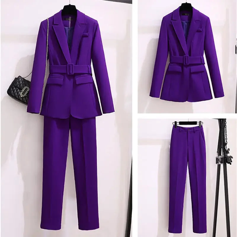 Purple Women Office Blazer Suit Two Piece Set For Work