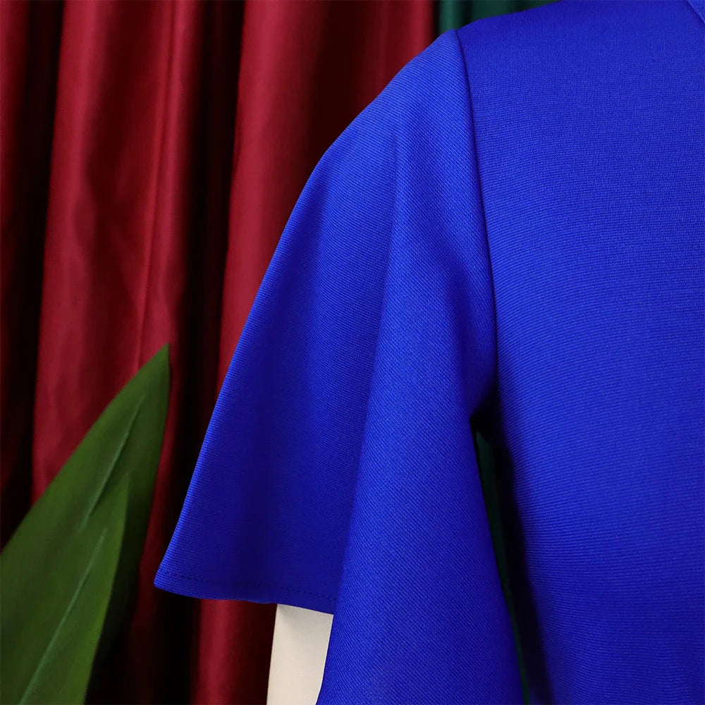 Elegant Womens Belted Round Neck Ruffle Sleeve Midi Dress