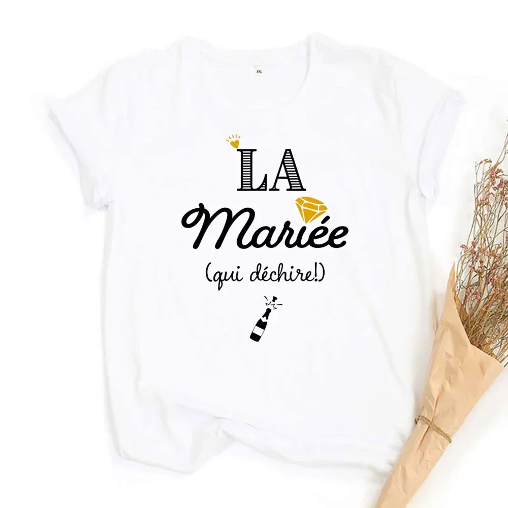 French Printed Team Bride T-Shirt for Bachelorette Party Outfit Short Sleeve Tops