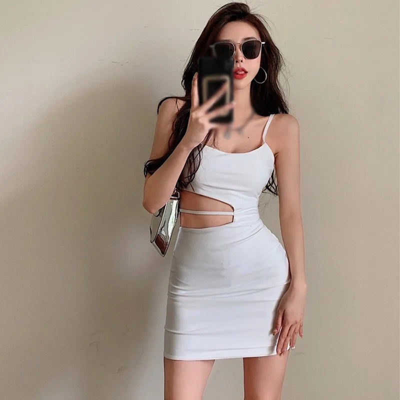 Backless Summer Hollow Out Dress Solid Color Sleeveless