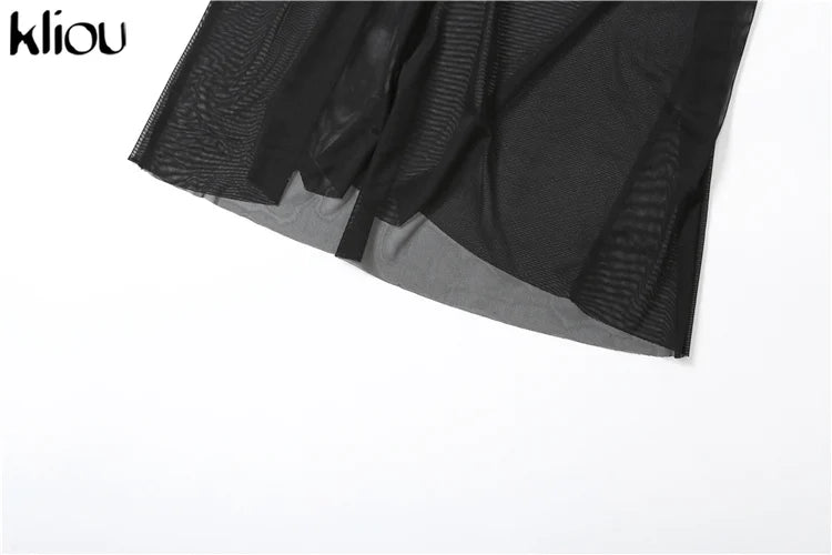 Mesh Halter Neck Two Piece Set For Women Sheer Swinging Crop Top With Solid Long Skirt Sexy Summer Midnight Outfit