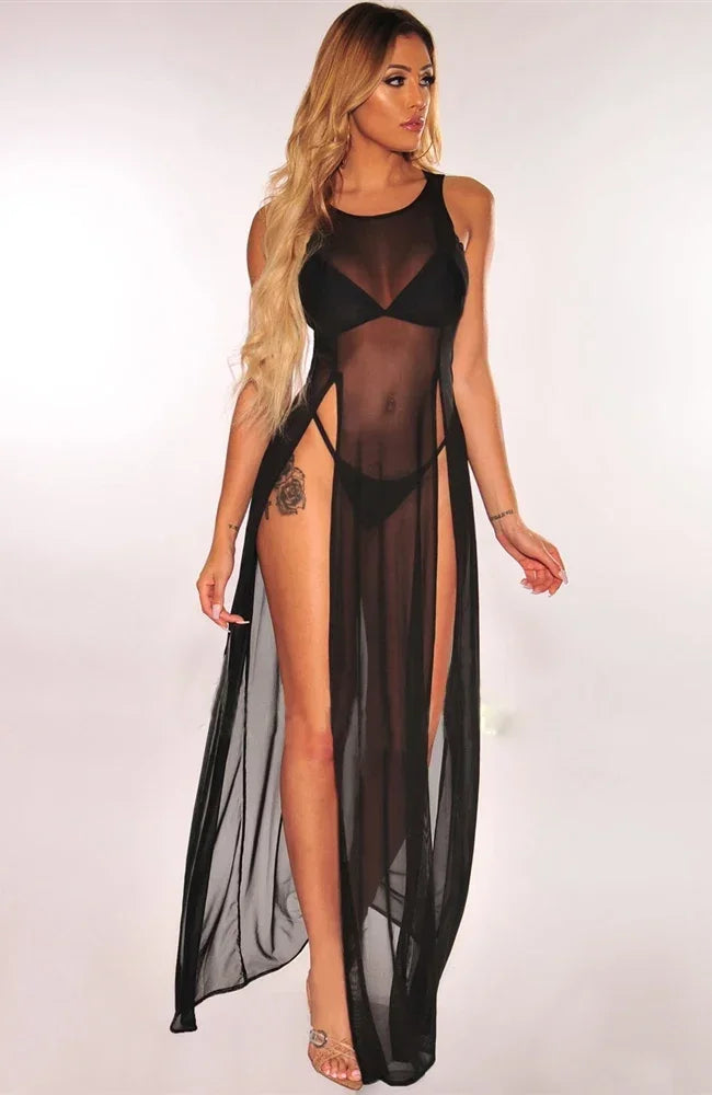 Mesh Sheer Long Beach Bikini Cover Up Dress For Women