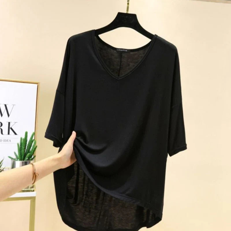 Solid Color Basic Short Sleeve Womens V Neck T Shirt Casual Cotton Tee for Summer