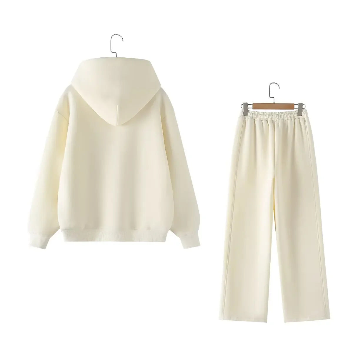 Chic Solid Hoodie and Wide Leg Trouser Set for Women with Elastic Waist and Lace-Up Detail Perfect for Casual and Commute Wear