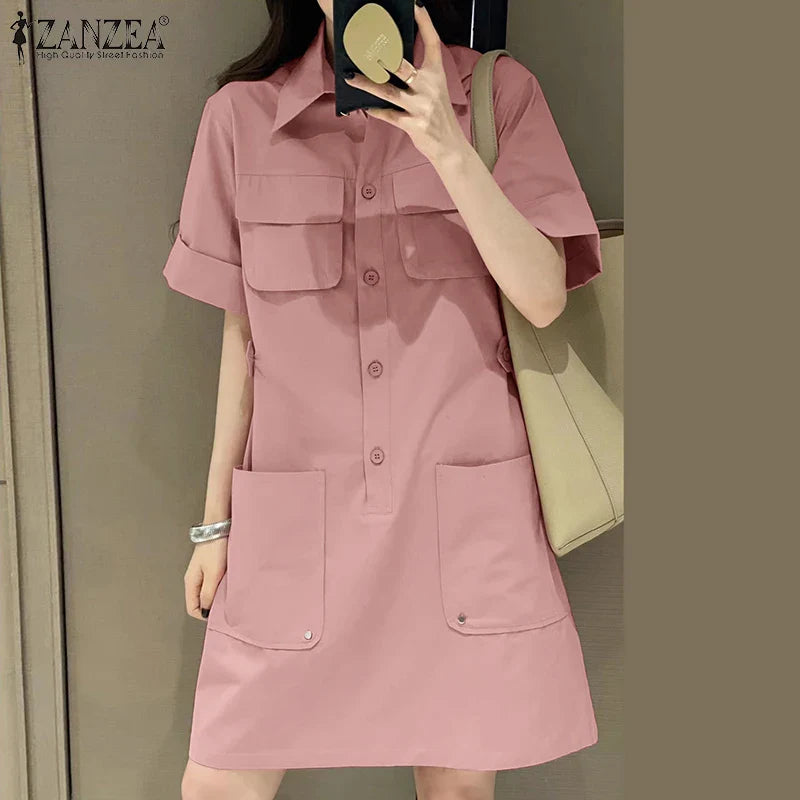 Korean Style Cargo Sundress With Pockets Knee Length