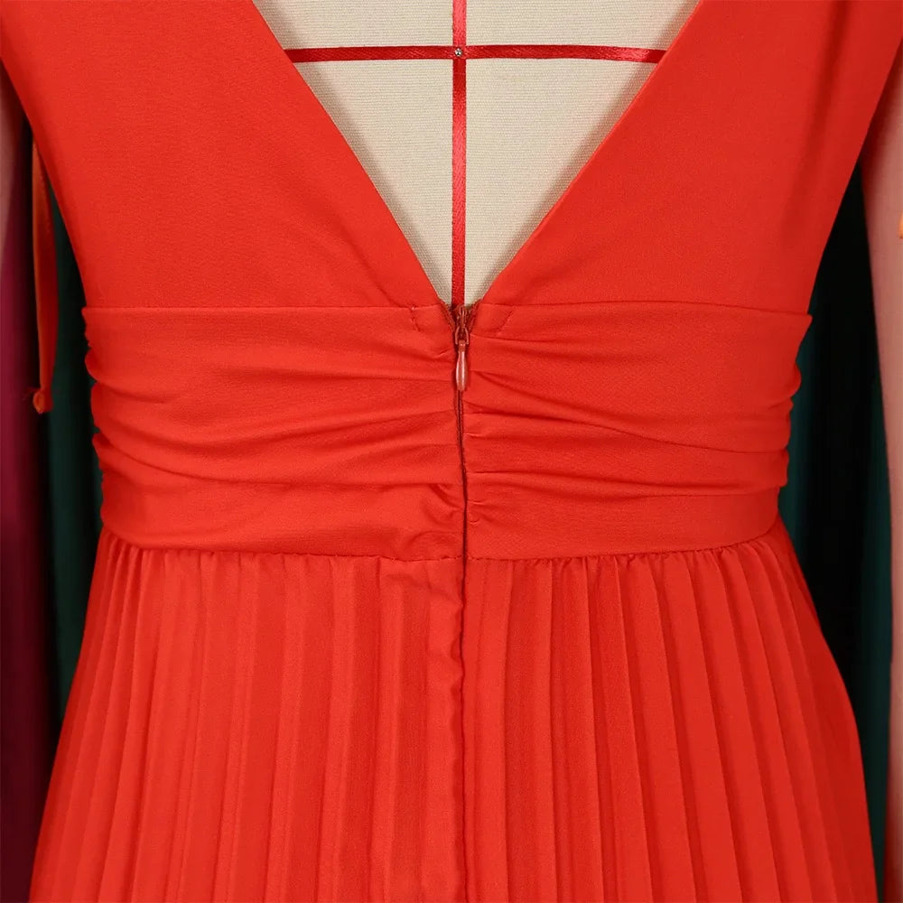 Maxi Dress Spaghetti Strap Pleated Deep V Neck Party