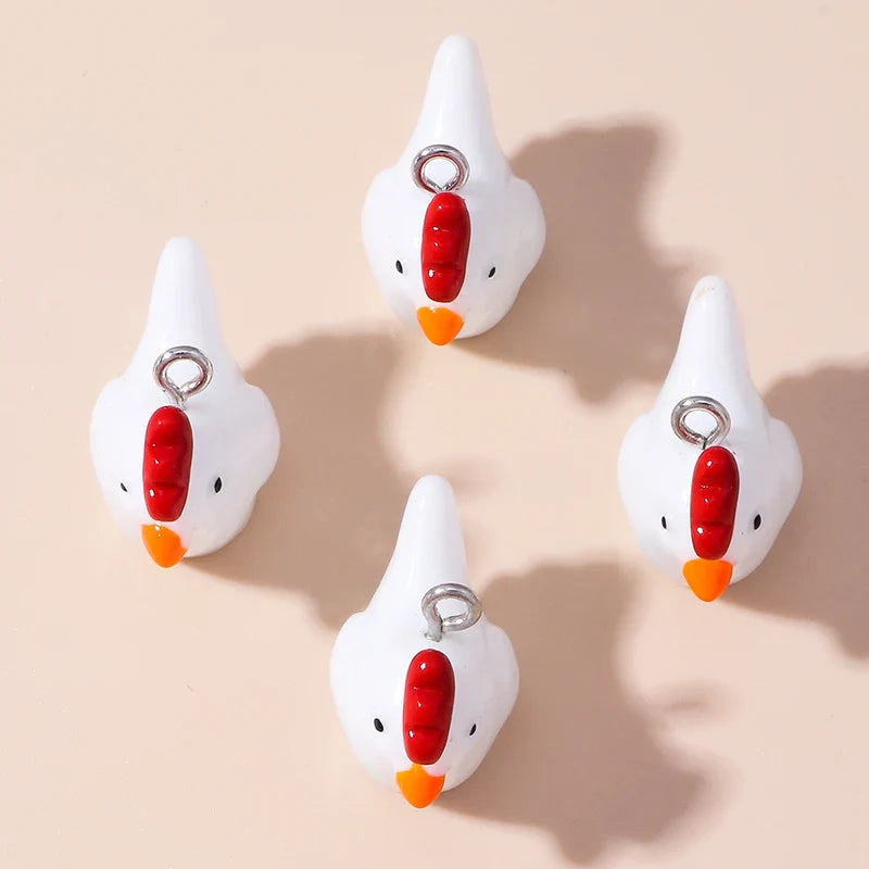 10pcs Cute Imitation Resin 3D Chicken Charms for DIY Jewelry Making Earrings and Bracelets