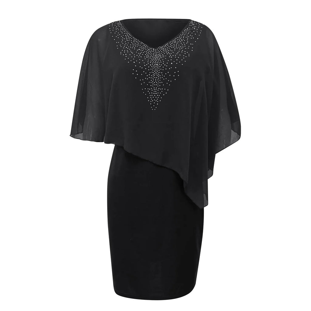 Plus Size V Neck Overlay Chiffon Sequins Dress For Women