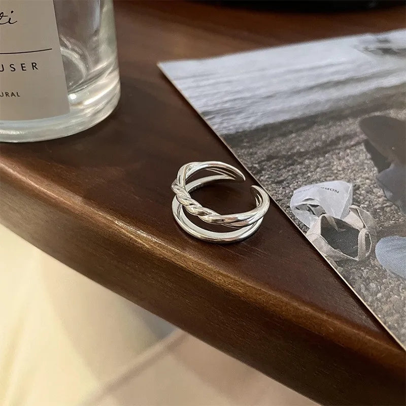 925 Sterling Silver Cross Hollow Chain Geometric Finger Ring Creative Party Jewelry Gift